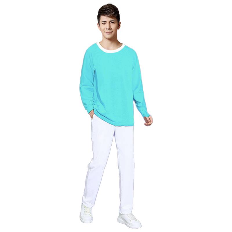 Long sleeve mint green shirt + white long pants